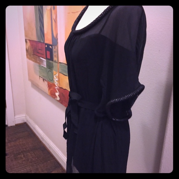 NWOT DVF 💯silk black dress with beaded trim - Picture 4 of 8